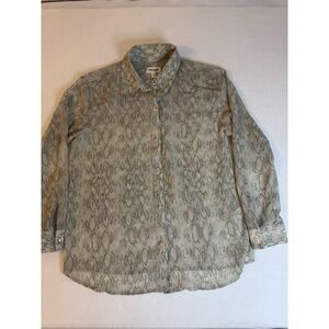 Open Edit Snake Print Semi Sheer LS Button Up/ Size Large